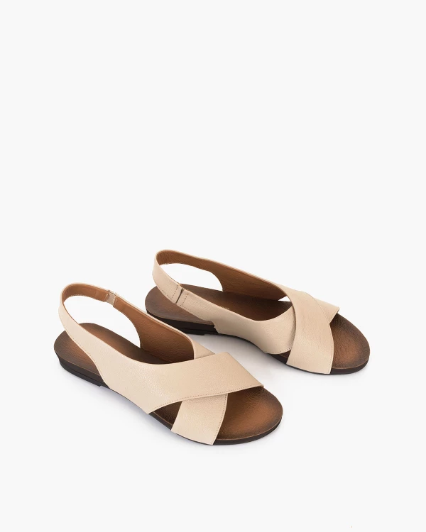 Beżowe sandały damskie z naturalnej skóry licowej