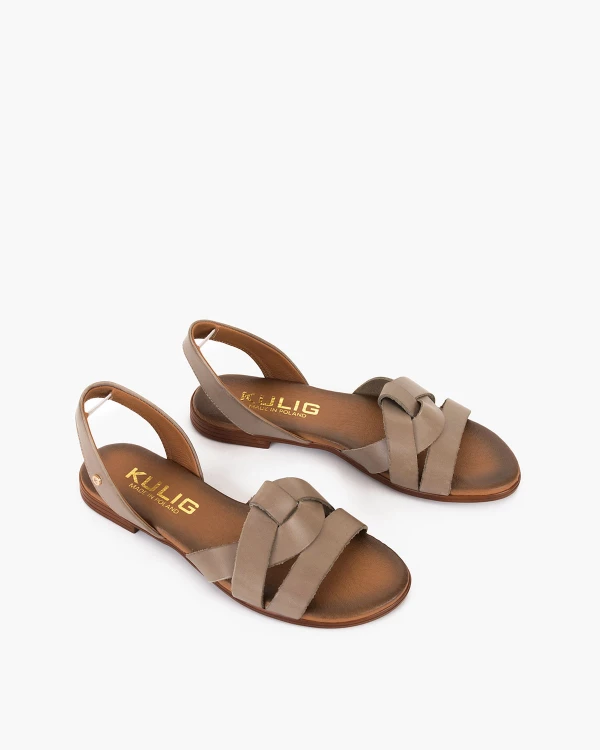 Ciemnobeżowe sandały ze skóry licowej z gumką