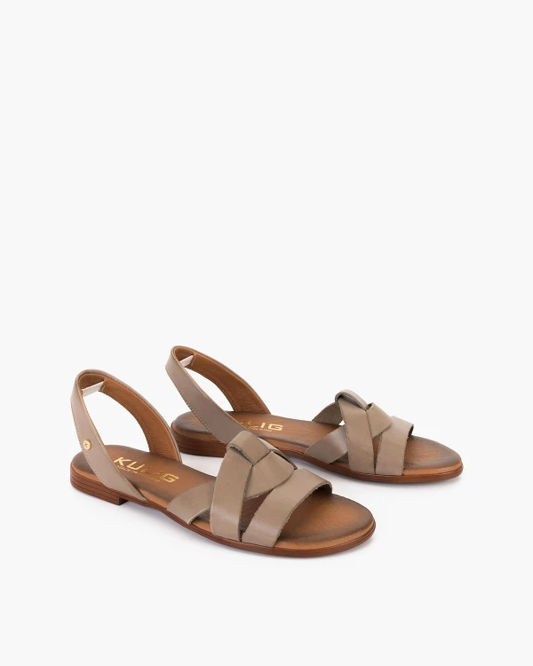 Ciemnobeżowe sandały ze skóry licowej z gumką 2