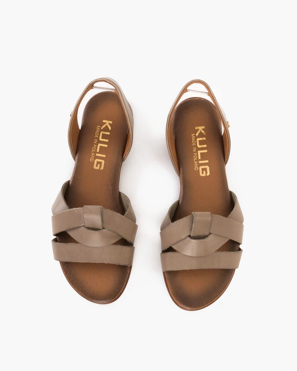 Ciemnobeżowe sandały ze skóry licowej z gumką 3