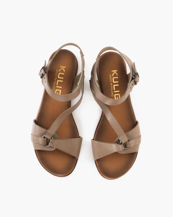 Ciemnobeżowe sandały damskie skórzane na niskim obcasie 3