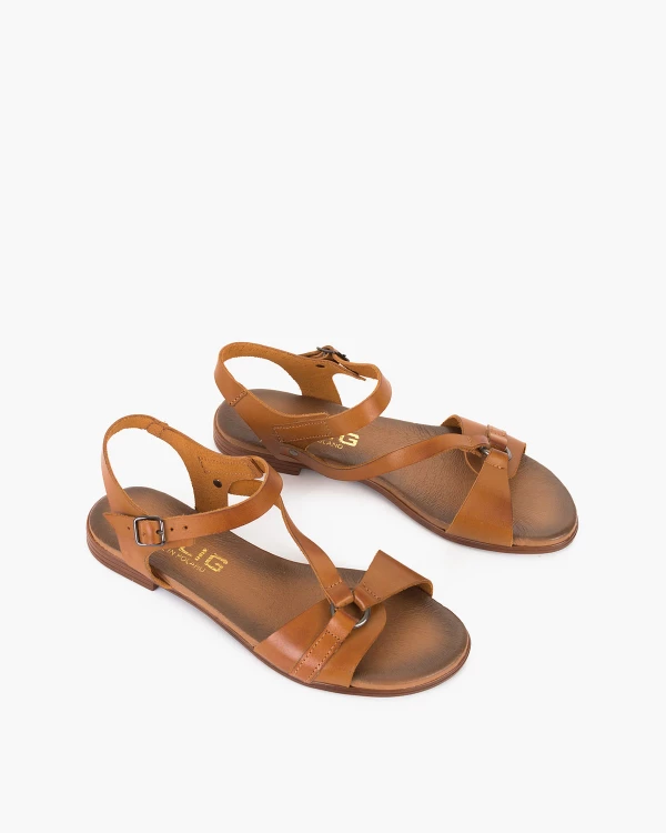 Brązowe sandały damskie ze skóry naturalnej na niskim obcasie