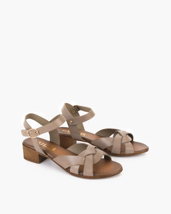 Ciemnobeżowe sandały damskie skórzane na klocku 2