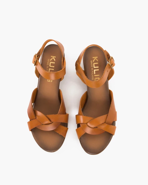 Brązowe sandały damskie ze skóry licowej na klocku 3