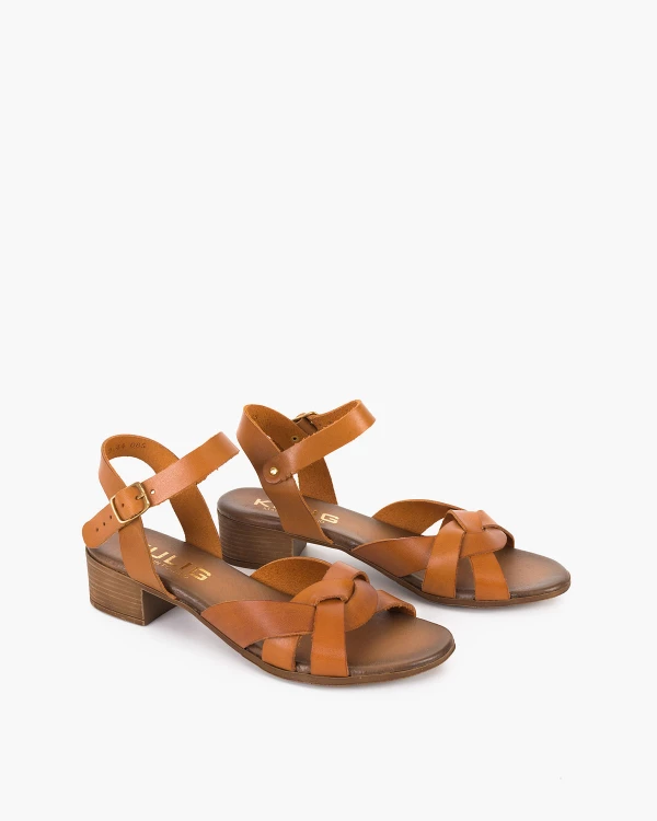 Brązowe sandały damskie ze skóry licowej na klocku 2