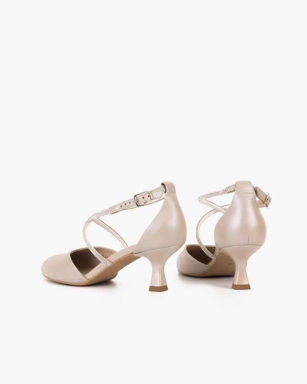 Perłowe czółenka ze skóry licowej na szpilce z cyrkoniami 5