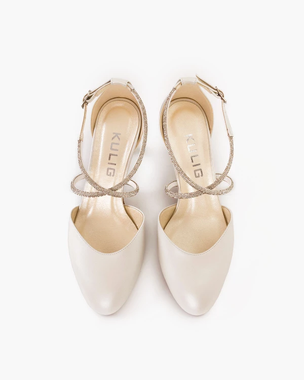 Perłowe czółenka z naturalnej skóry licowej na szpilce 4