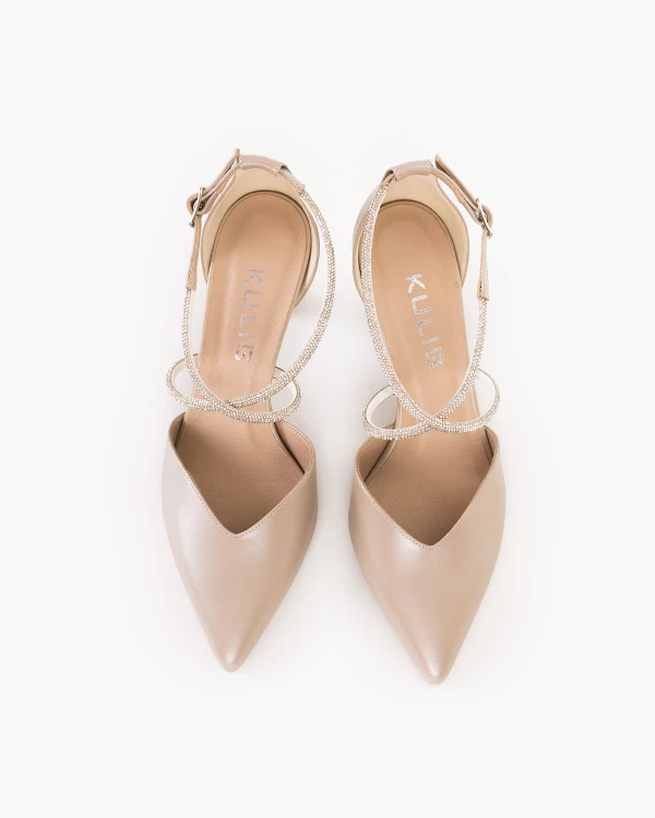 Perłowe czółenka skórzane na szpilce z cyrkoniami 4