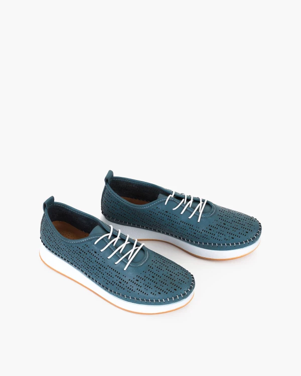 Granatowe półbuty damskie ażurowe ze skóry naturalnej