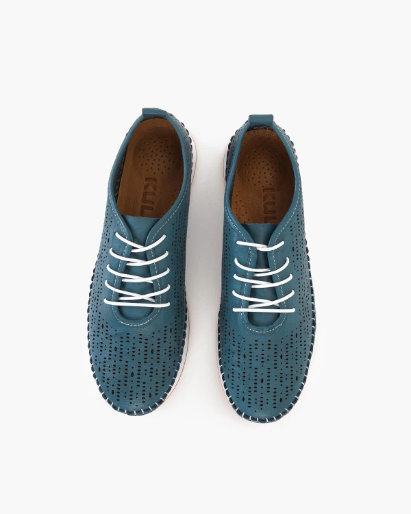 Granatowe półbuty damskie ażurowe ze skóry naturalnej 3