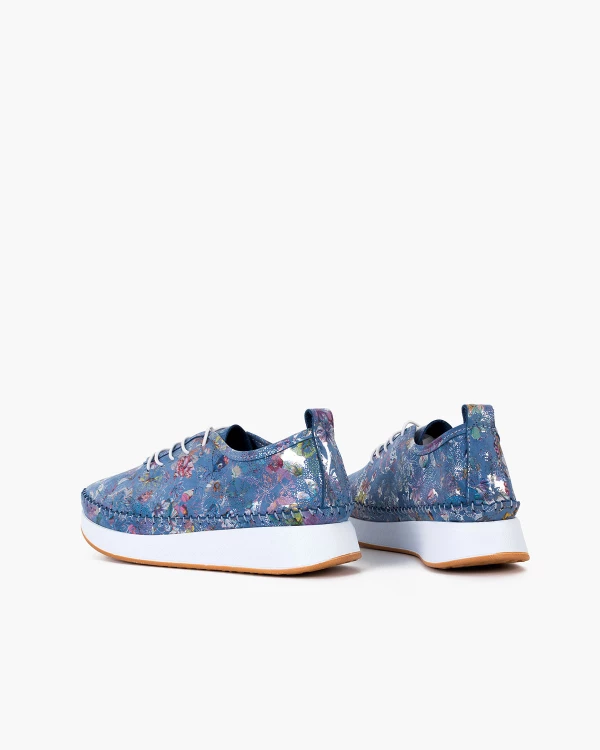 Niebieskie półbuty damskie ze skóry naturalnej z motywem 4