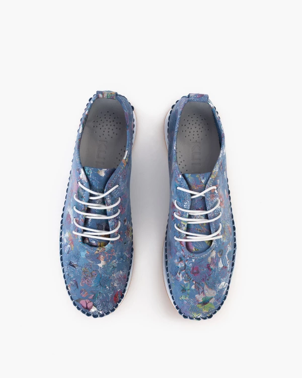 Niebieskie półbuty damskie ze skóry naturalnej z motywem 3