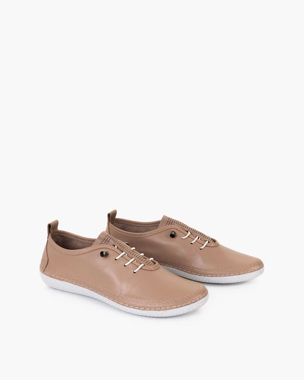 Ciemnobeżowe półbuty damskie z naturalnej skóry licowej 2