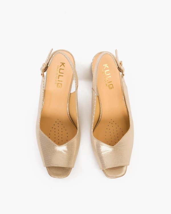 Złote sandały ze skóry naturalnej na słupku 3