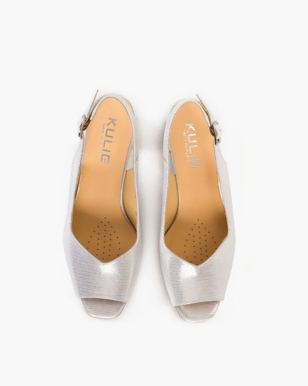 Srebrne sandały ze skóry naturalnej na słupku 3