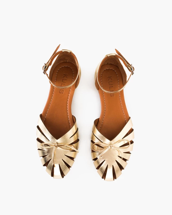 Złote sandały z naturalnej skóry licowej z kokardką 3
