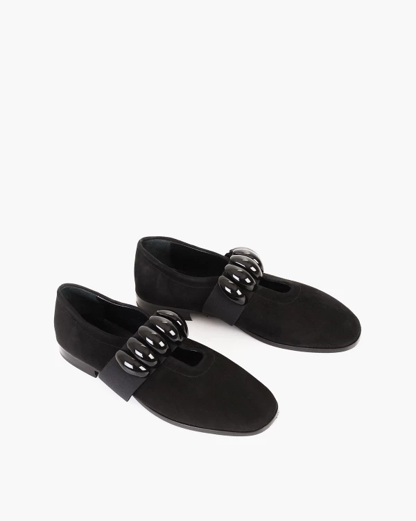 Czarne półbuty damskie zamszowe z kamieniami