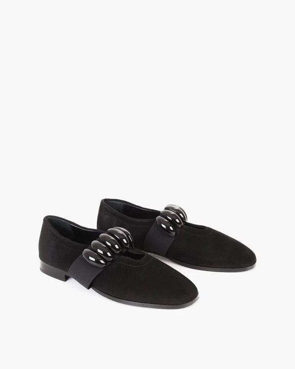 Czarne półbuty damskie zamszowe z kamieniami 2