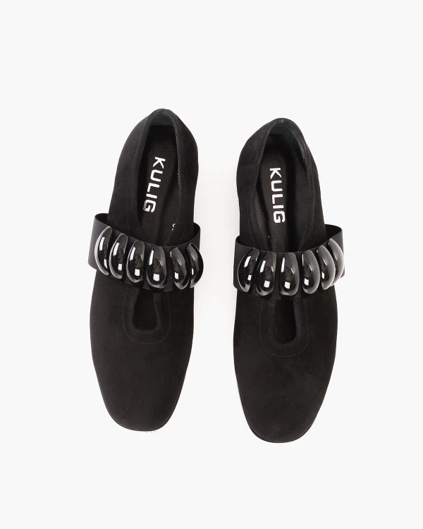 Czarne półbuty damskie zamszowe z kamieniami 3