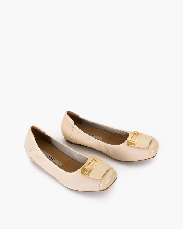 Beżowe baleriny damskie z naturalnej skóry licowej