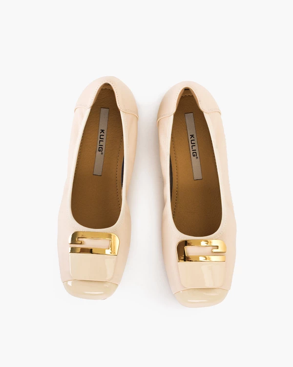 Beżowe baleriny damskie z naturalnej skóry licowej 3