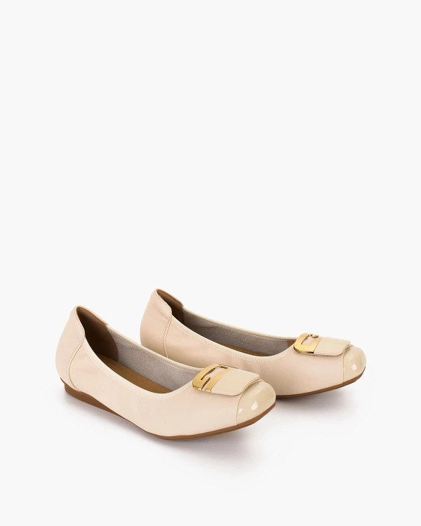 Beżowe baleriny damskie z naturalnej skóry licowej 2