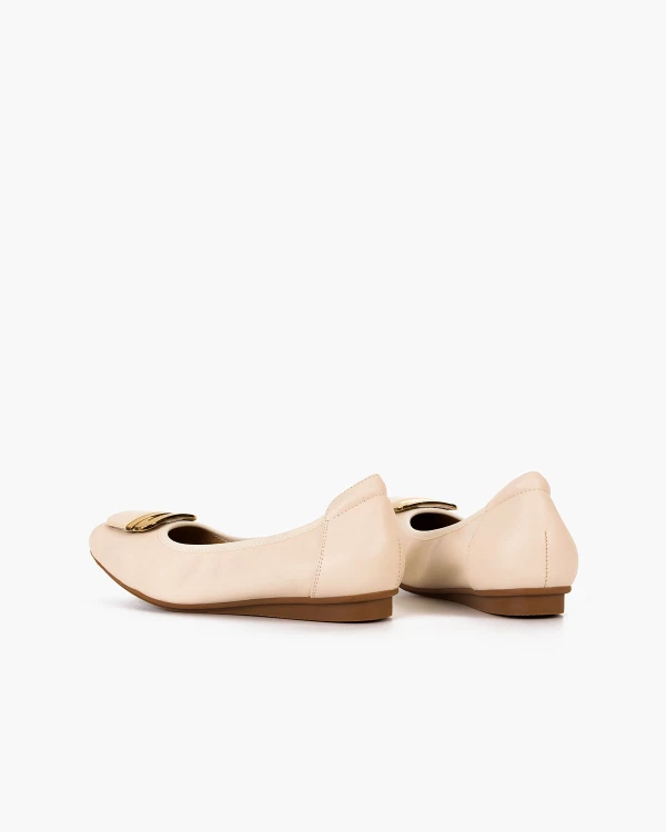 Beżowe baleriny damskie z naturalnej skóry licowej 4