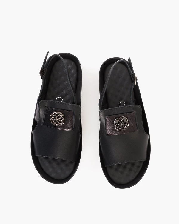 Czarne sandały damskie skórzane na koturnie 3