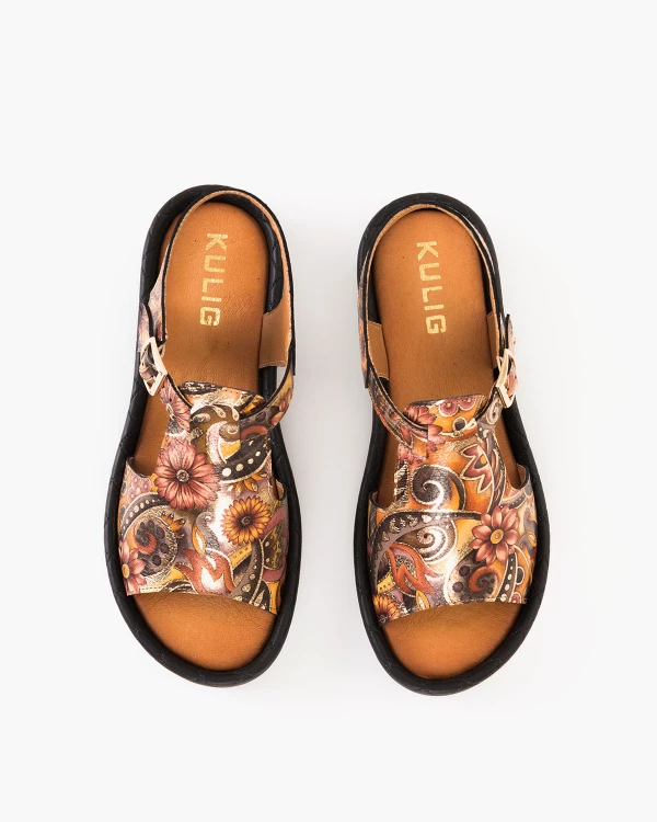 Kolorowe sandały damskie skórzane z motywem kwiatowym 3