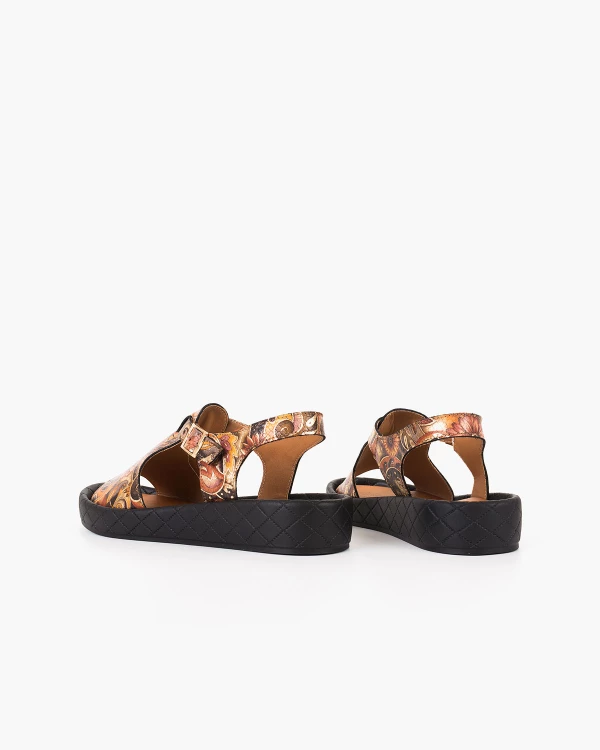 Kolorowe sandały damskie skórzane z motywem kwiatowym 4