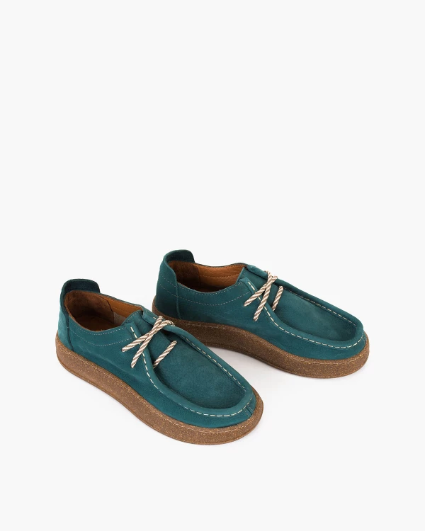 Ciemnozielone półbuty damskie nubukowe na platformie