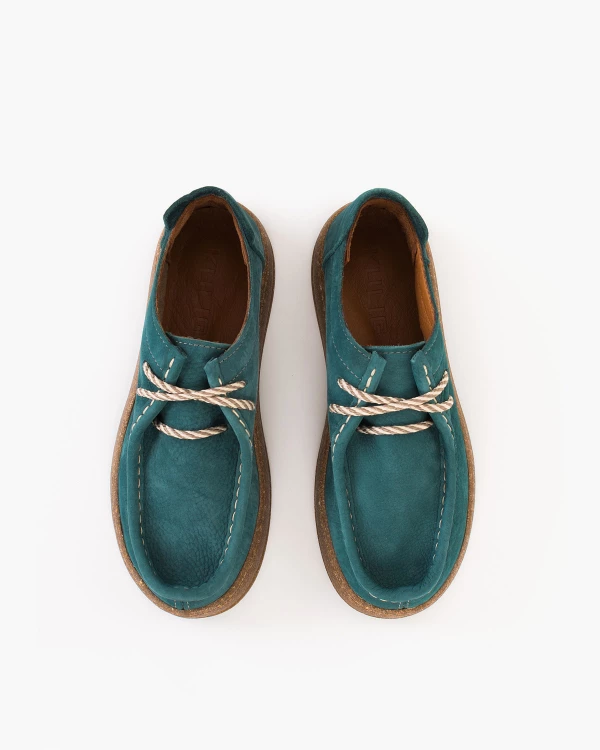 Ciemnozielone półbuty damskie nubukowe na platformie 3