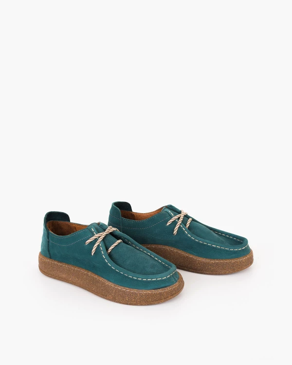 Ciemnozielone półbuty damskie nubukowe na platformie 2