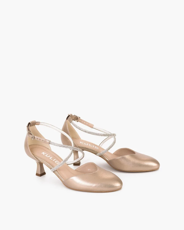 Złote czółenka z naturalnej skóry licowej na szpilce 3