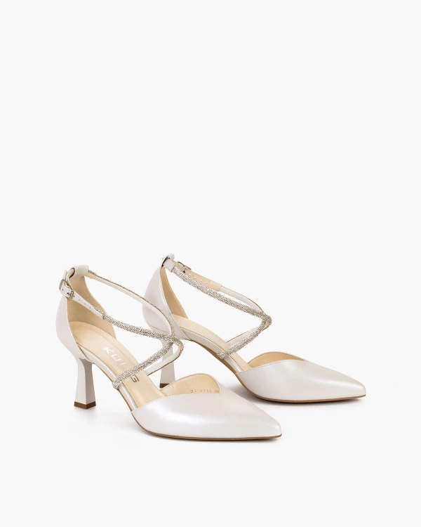 Perłowe czółenka skórzane z naturalnej skóry licowej na szpilce 3