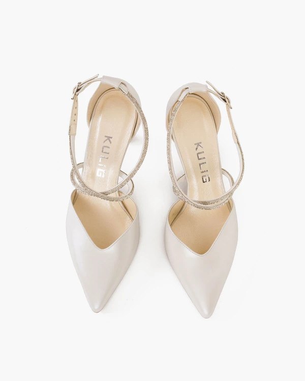 Perłowe czółenka skórzane z naturalnej skóry licowej na szpilce 4