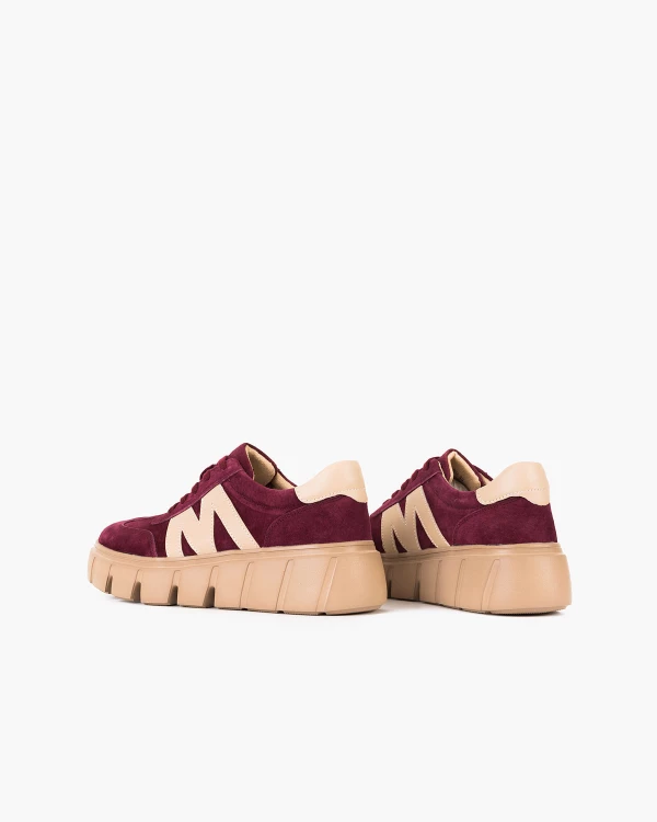 Bordowe półbuty damskie sznurowane na platformie 4