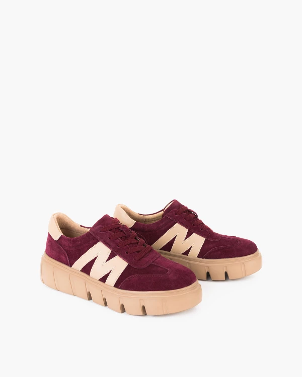 Bordowe półbuty damskie sznurowane na platformie 2