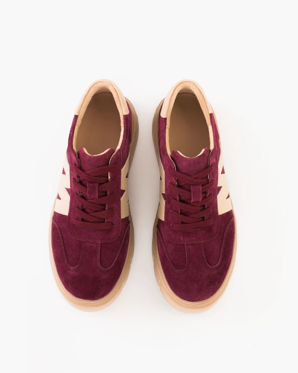 Bordowe półbuty damskie sznurowane na platformie 3