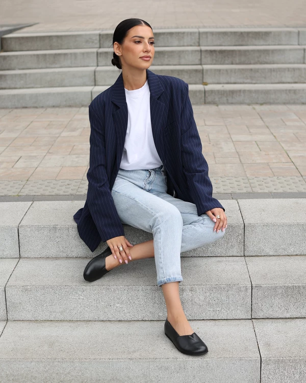 Czarne baleriny damskie ze skóry licowej 2