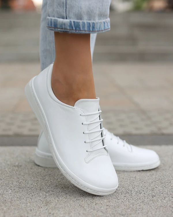 Białe półbuty sportowe damskie z naturalnej skóry licowej 4