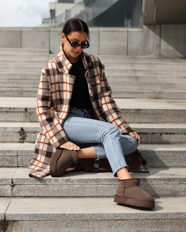 Brązowe śniegowce damskie emu ze skóry zamszowej na platformie 2