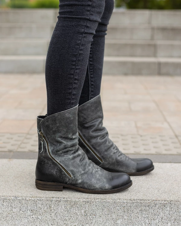 Szare botki damskie ze skóry naturalnej z zamkiem 3