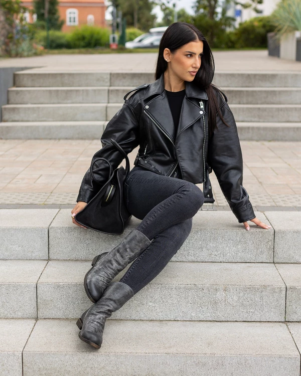 Szare botki damskie ze skóry naturalnej z zamkiem 2