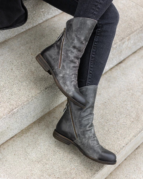 Szare botki damskie ze skóry naturalnej z zamkiem 4