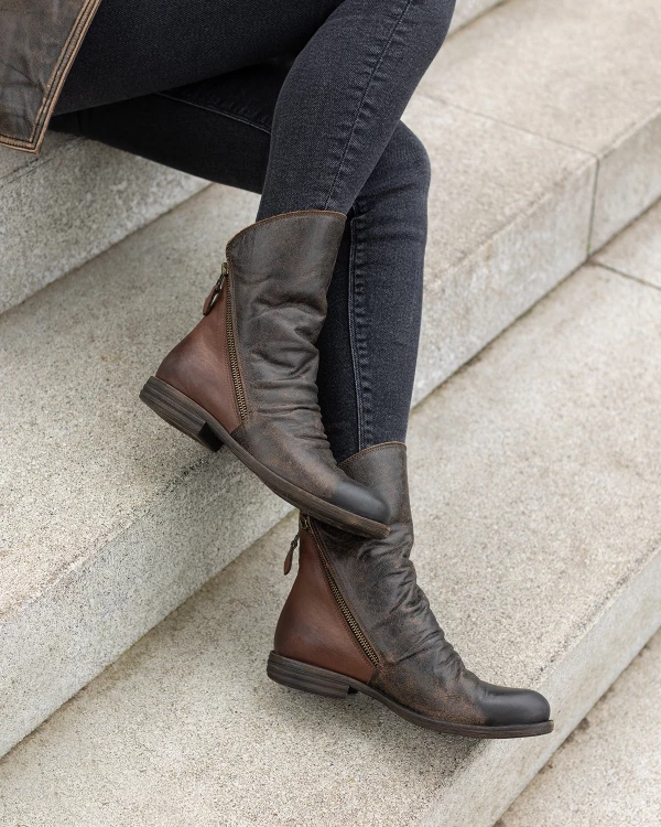 Brązowe botki damskie ze skóry naturalnej