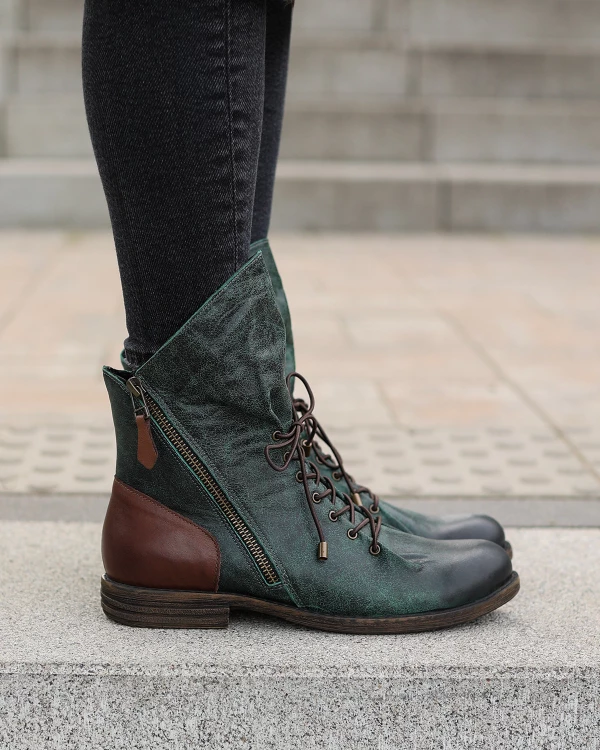 Ciemnozielone trzewiki damskie ze skóry naturalnej