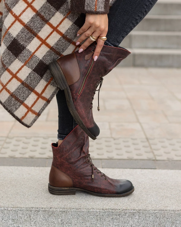 Bordowe trzewiki damskie ze skóry naturalnej z zamkiem 3