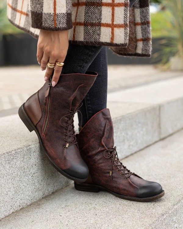 Bordowe trzewiki damskie ze skóry naturalnej z zamkiem 4