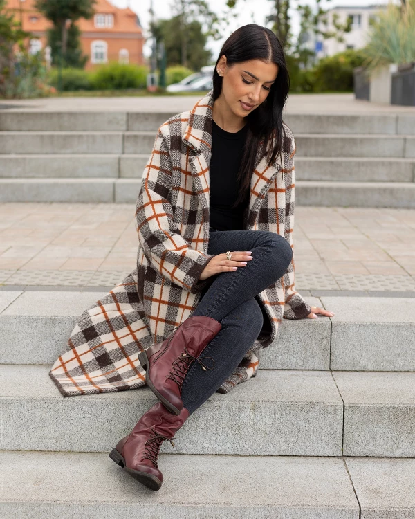 Bordowe trzewiki damskie ze skóry naturalnej na niskim obcasie 2